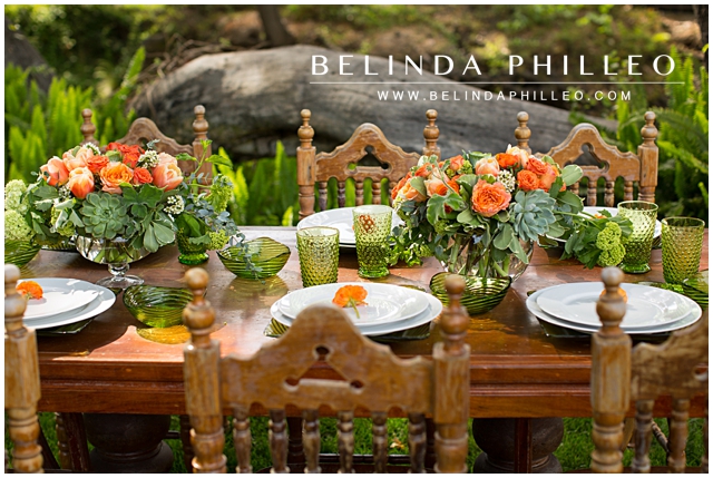 orange and green wedding floral arrangements