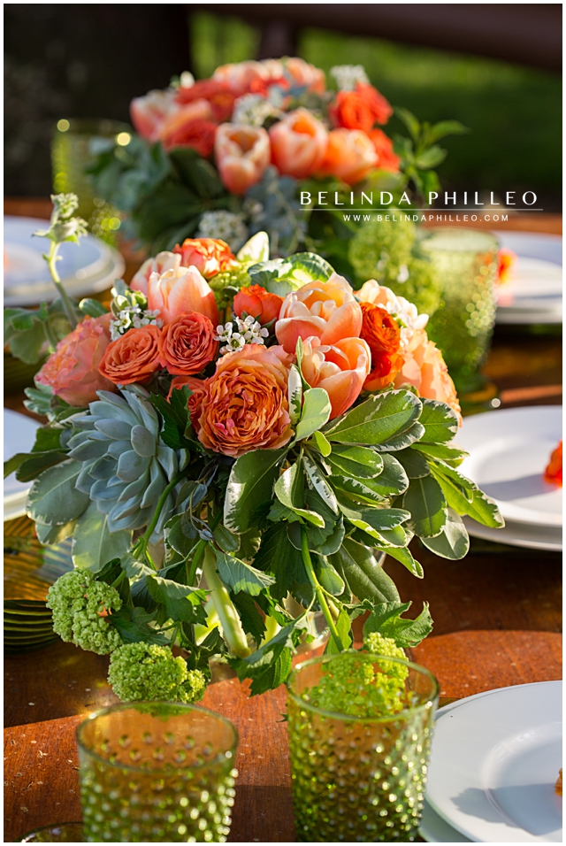 orange and green reception centerpieces