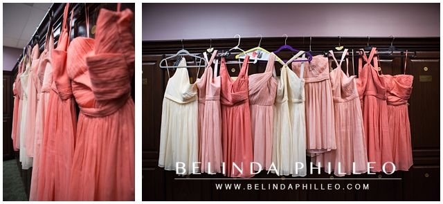 pink and white J. Crew bridesmaid dresses