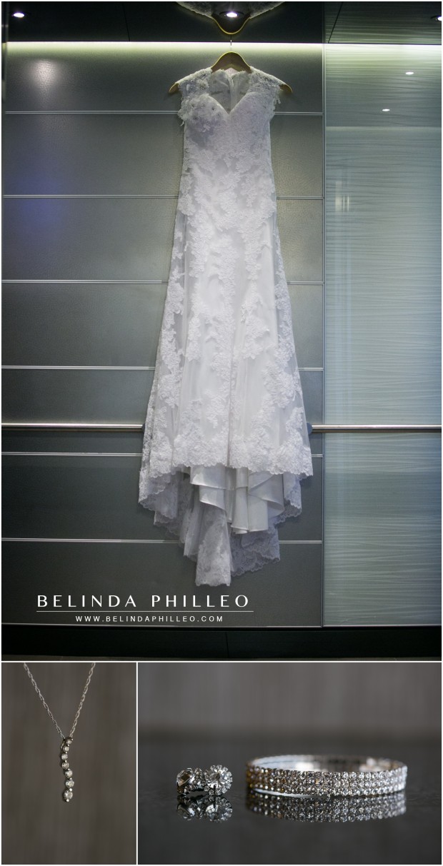 Bride's dress and jewelry | Anaheim Marriott Hotel