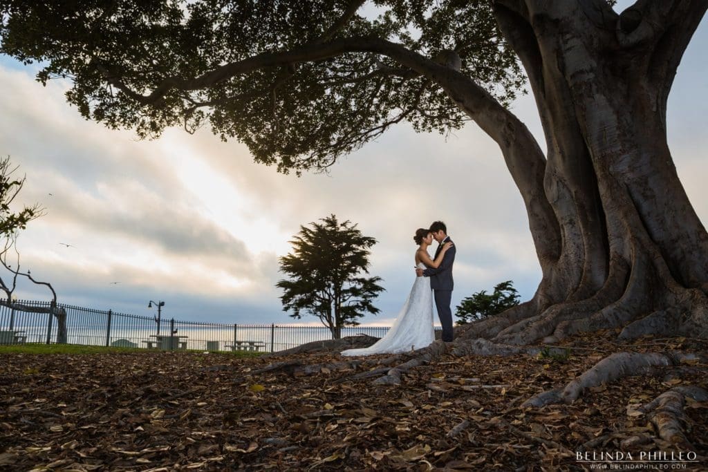 Romantic bride and groom moment at Redondo Beach Historic Library Wedding. Photo by Belinda Philleo