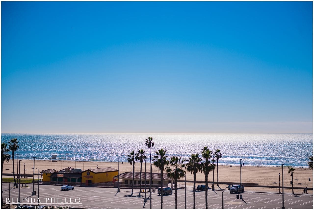 View of the beach from Hilton Waterfront Resort in Huntington Beach, CA
