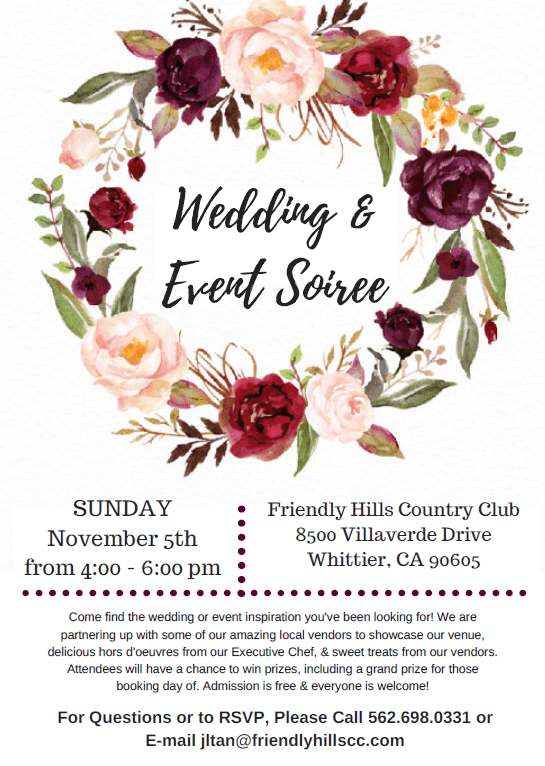 Wedding Soiree at Friendly Hills Country Club November 2017