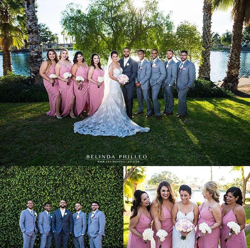 Pink and grey bridal party attire at Casa De Lago Wedding in Orange, CA