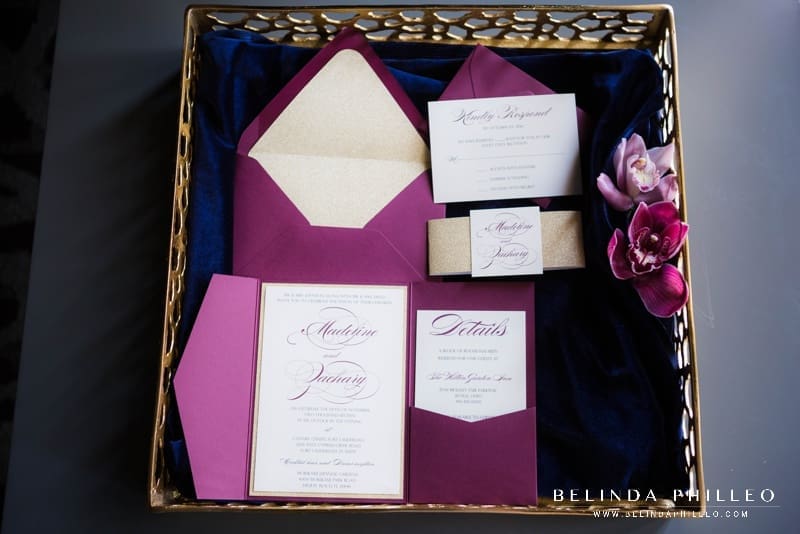 Merlot & Gold wedding invitation suite by CZ Invitations