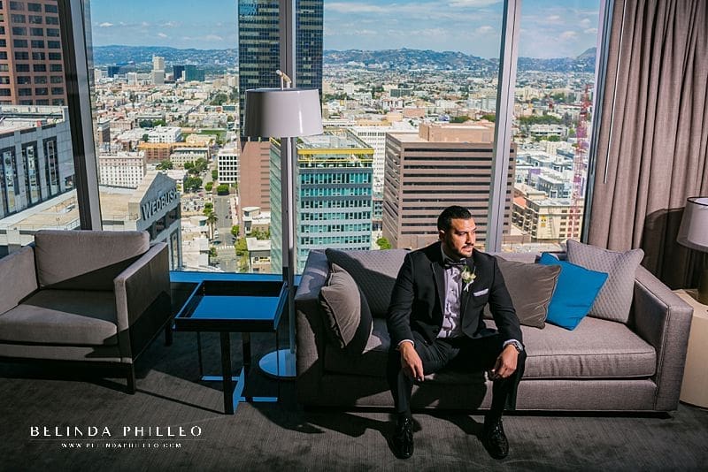 Groom getting ready for the wedding at Intercontinental Hotel DTLA