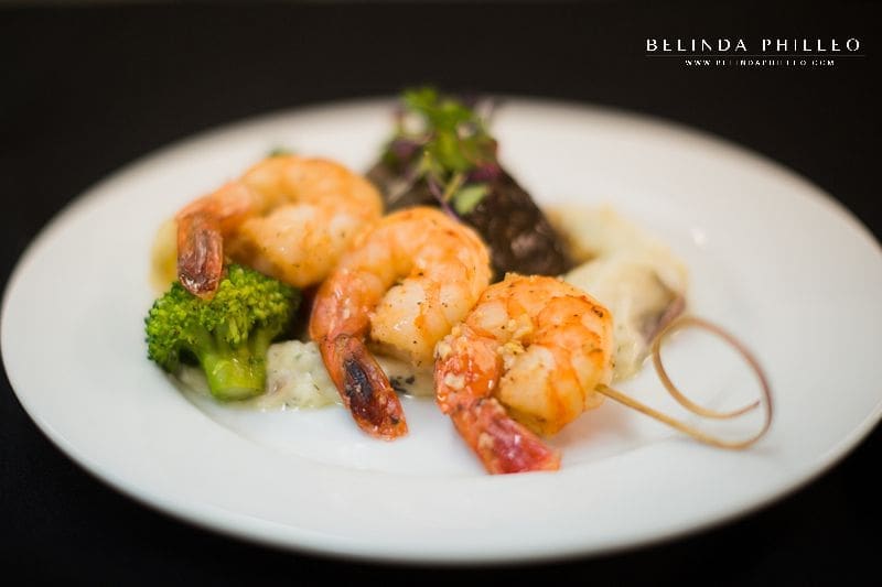 Surf & Turf wedding reception dinner by Summit Event Catering at Los Angeles River Center & Gardens wedding