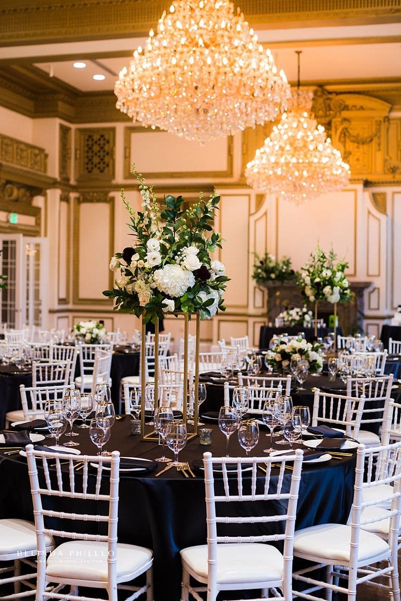 Glamorous black and white wedding at Alexandria Ballrooms in Downtown Los Angeles.
