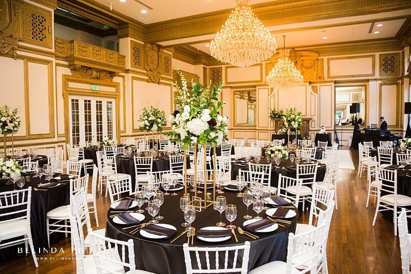 Black, white, and gold wedding at Alexandria Ballrooms in Los Angeles, CA