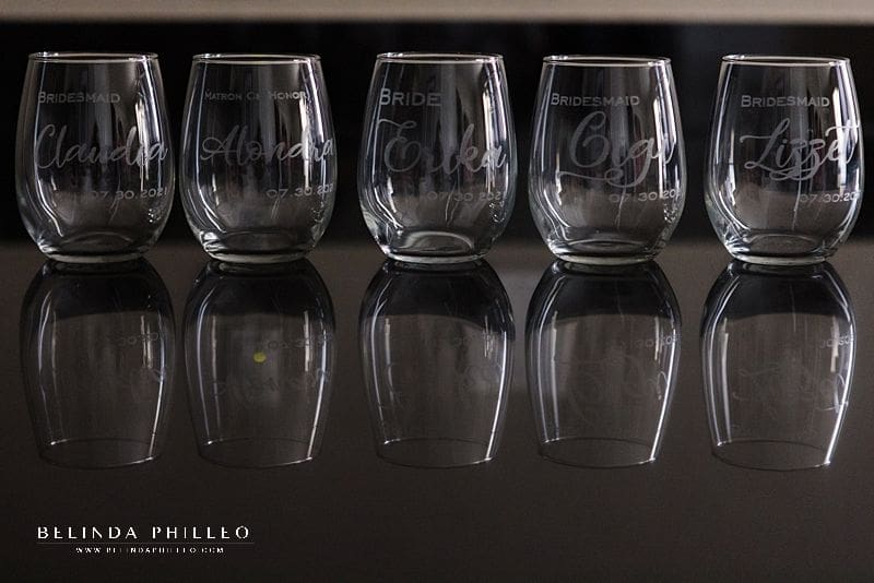 Personalized wine glasses for bridal party