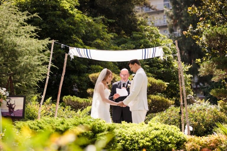 Garden Wedding at JACCC in Los Angeles with Sage Green and Gold Decor