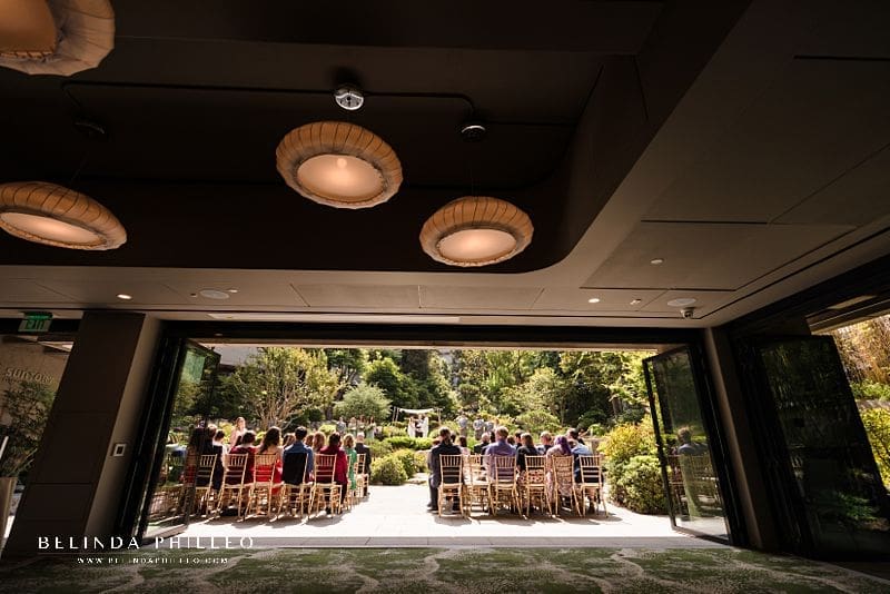 Garden wedding ceremony at Japanese American Cultural Community Center in Los Angeles, CA