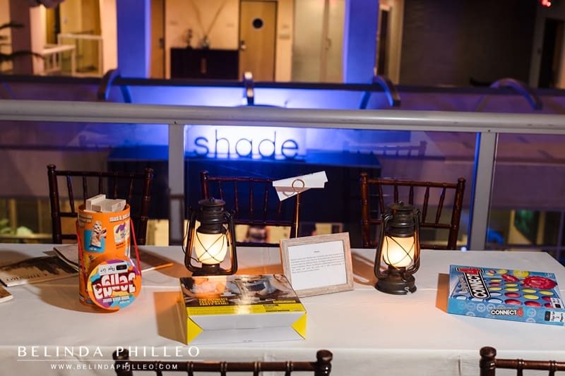 Board game table at Shade Hotel wedding cocktail hour