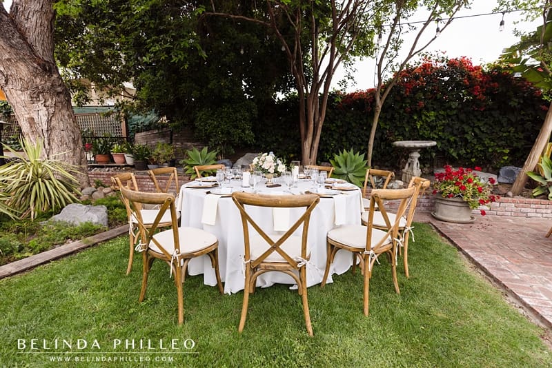 Backyard wedding reception table